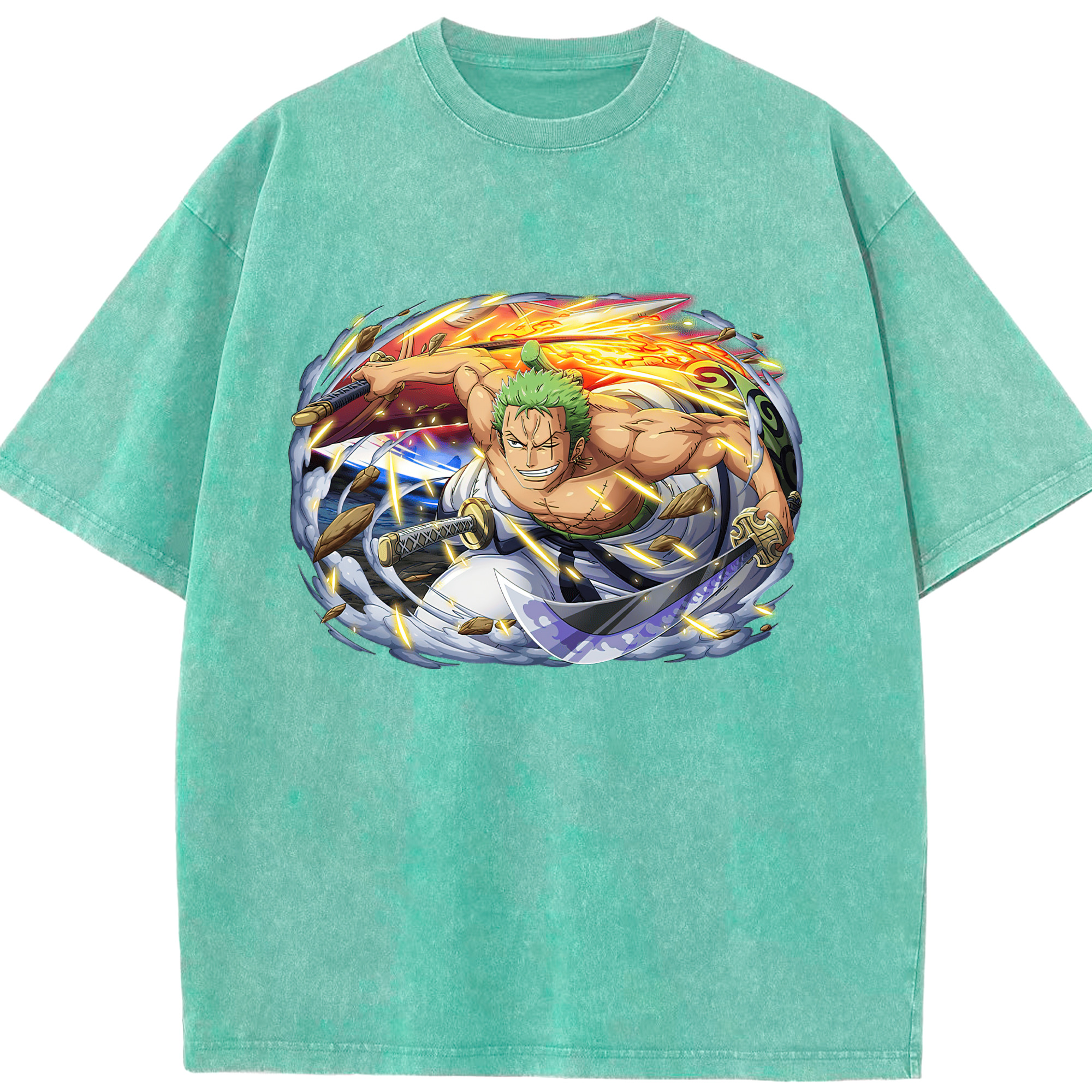 ワンピース ロロノア・ゾロ ONE PIECE Roronoa Zoro 綿100% ヴィンテージ風 半袖Tシャツ（フロントプリント）